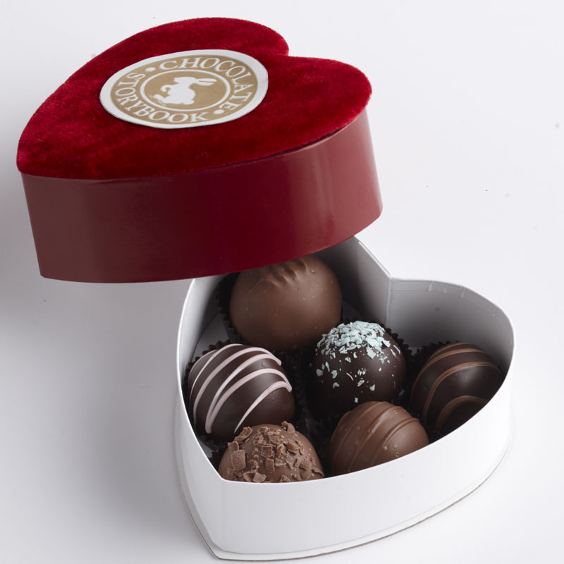 Chocolate Dessert Truffles, 6 pc Velvet Heart Shaped Box